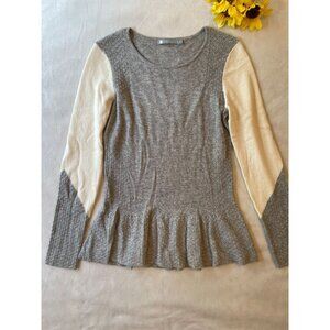 Cashmere Women's Soft Knit Peplum Sweater Gray & Cream Y2K Preppy Academia M
